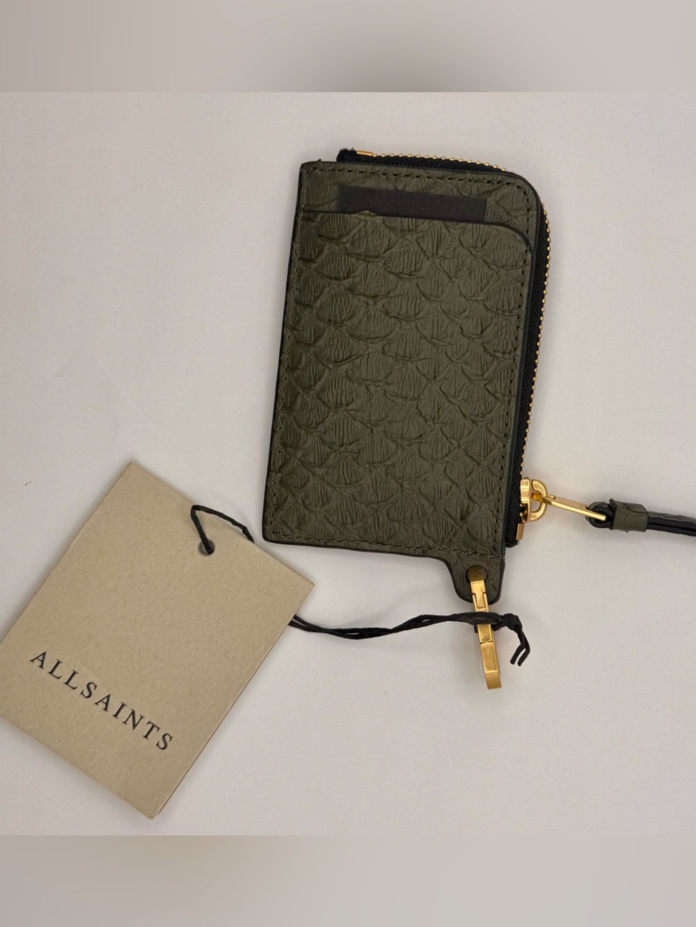 AllSaints Remy Snake Wallet in Military Green Unisex New - Picture 2 of 13